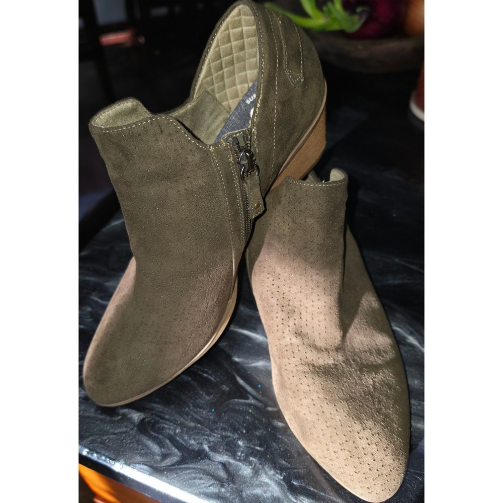 Dr. Scholls Womens Ankle Boots Olive Green Perforated Side Zip Booties Size 10M